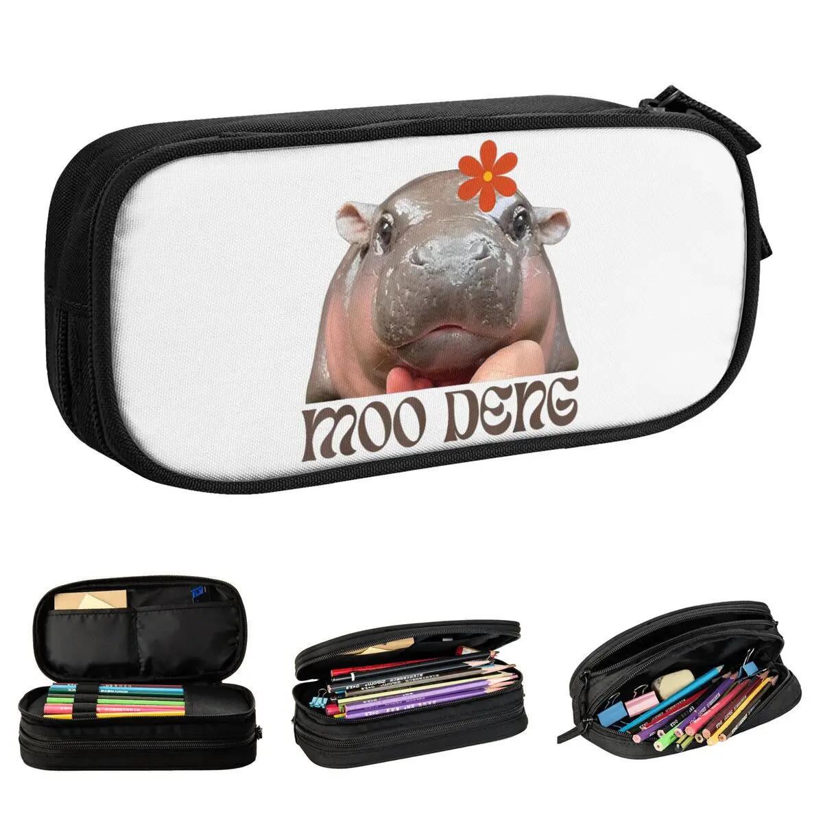 Moo Deng Bouncy Pig Pencil Case Lovely Cute Baby Hippo Pen Bags Student Big Capacity Students School Gifts Pencilcases