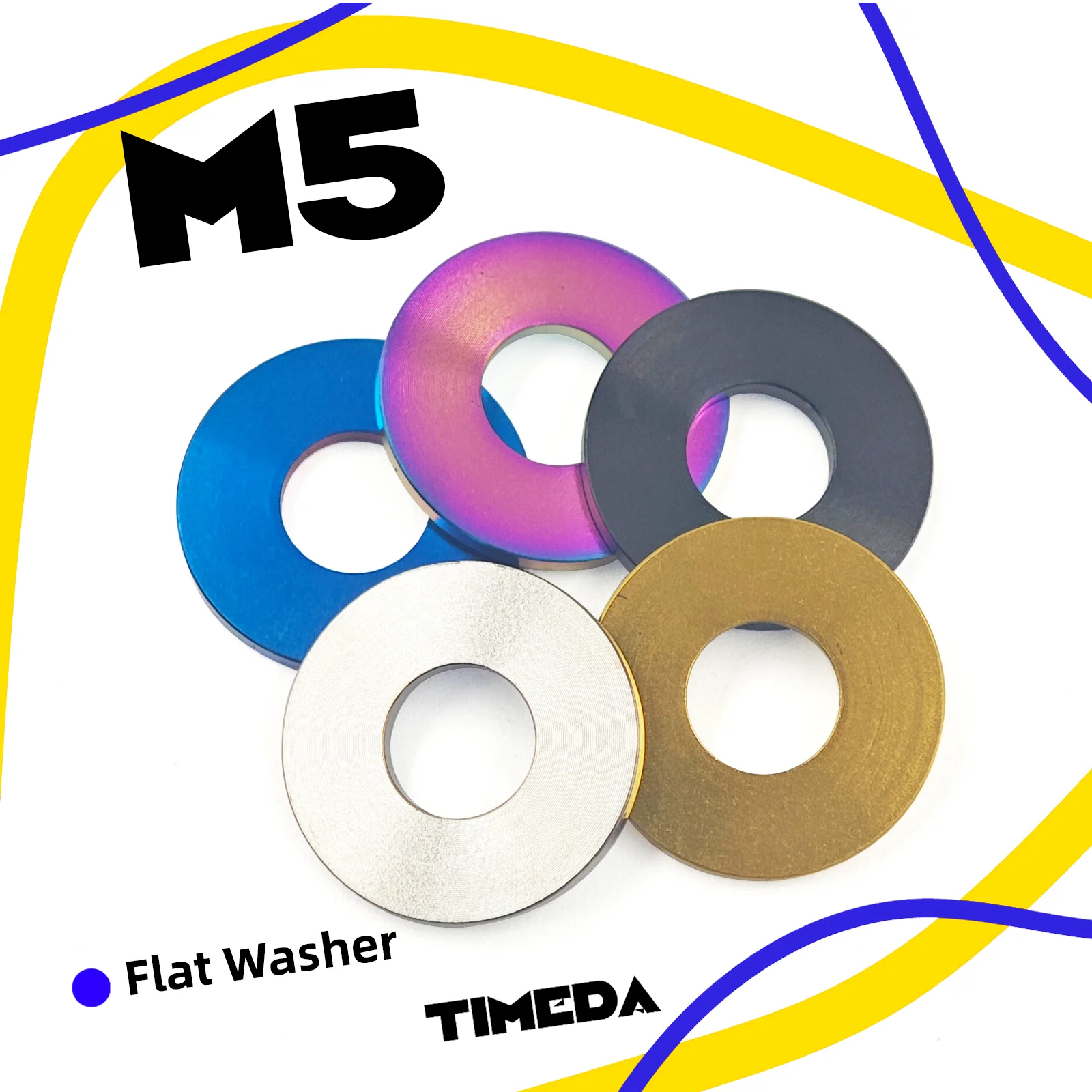 M5 Titanium Flat Washers GR5 Ti-6Al-4V Anodized for Motorcycle MTB Bicycle E-Bike Bolt Spacer Dress-up Lightweight Rustproof