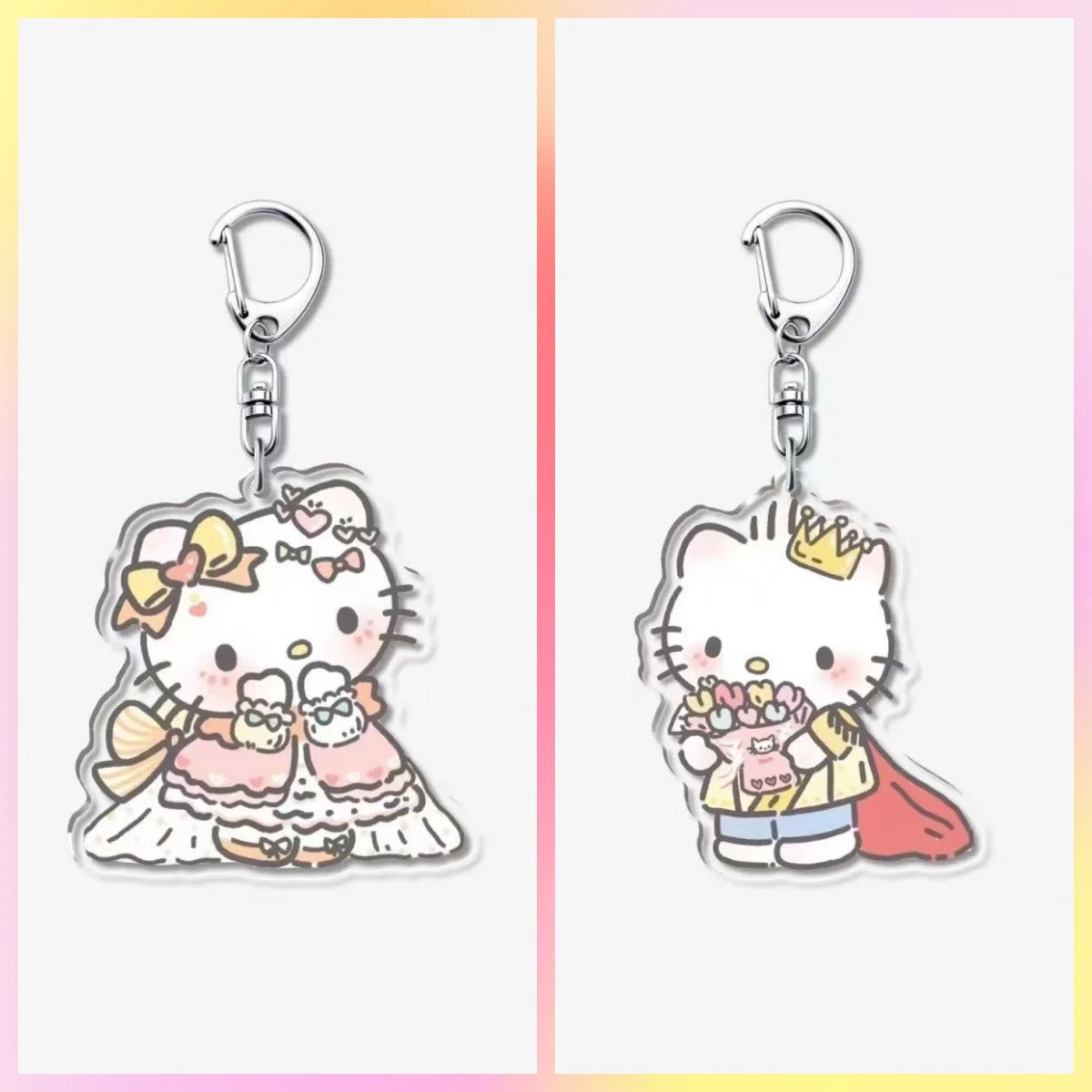 

Hello Kitty Couple Keychain Acrylic Jewelry Creativity Bag Charms Souvenir Accessories Q Version Cartoon Original Friends Gift
