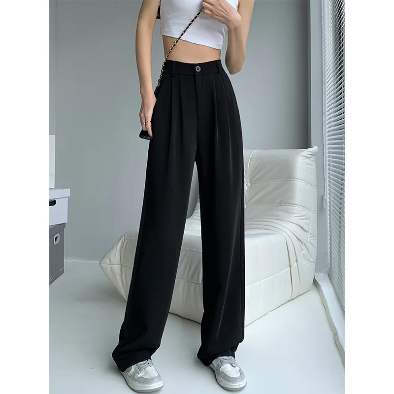 

Commuter Suit Pants Women's High Waist Ice Silk Drooping Wide-Leg Pants Design Loose Narrow Version Slimming and Straight Mop Pa