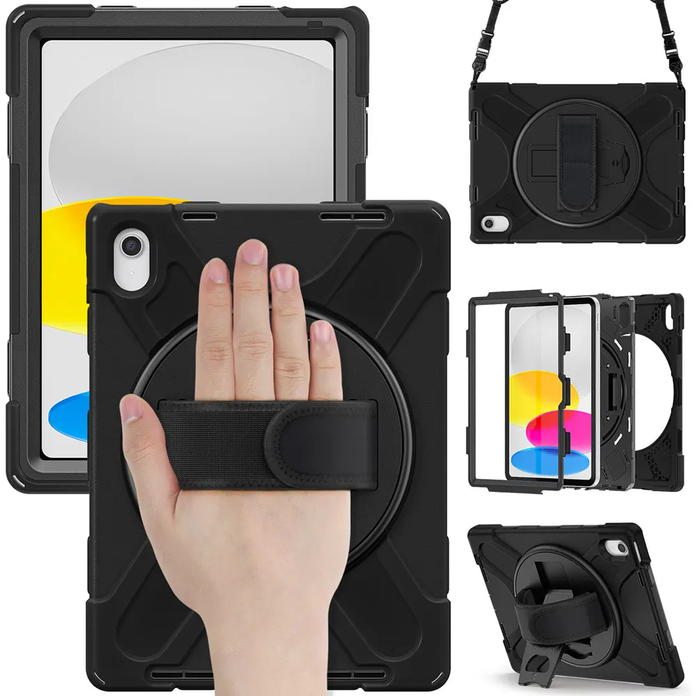 For iPad 10th 10 th 2022 10.9 A2757 A2696 Case For iPad 10th 2022 360 Rotate Tablet Cover Holder with Hand Belt Shoulder Strap