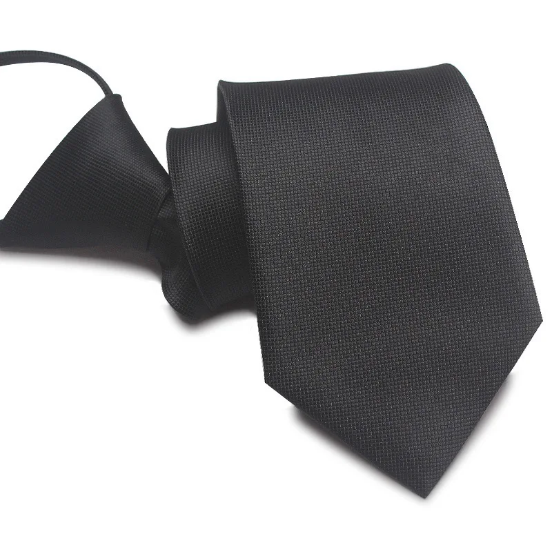 

Men's Pure Black Tie 8cm Lazy Zipper Tie 7cm Knot Free Business Dress