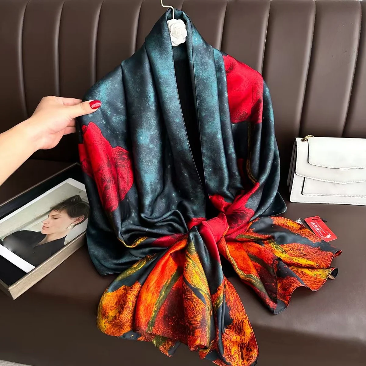 

1PCS 90 * 180 New Printed Silk Scarf Dual Use Spring and Autumn Winter Korean Edition Stylish Scarf Shawl