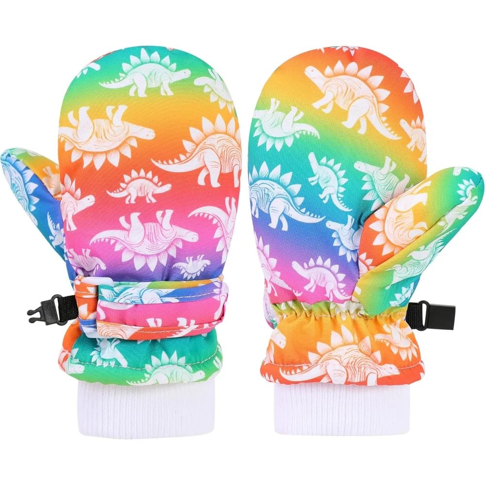 

Toddler Gloves Kids Mittens Winter Warm Lined Fleece Gloves Waterproof Snow Baby Mitten for Boys Girls Colorful Dinosaur