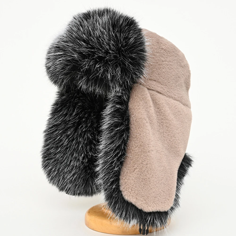 HT5189 New Thick Warm Winter Bomber Hat Men Women Snow Ski Earflap Cap Male Female Windproof Trapper Hat Russian Fur Hat Ushanka
