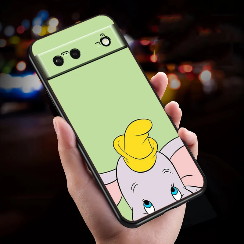Cute Flying Elephant Dumbo For Google Pixel 9 8 7A 7 6A 6 5A 5 4 4A XL 5G Black Silicon Shockproof Shell Back Phone Case image 3