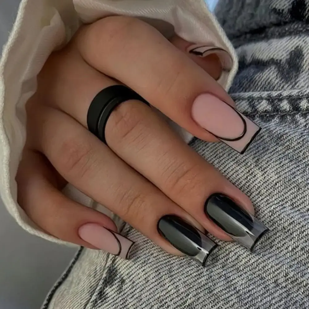 24 Uds puntas de uñas cubierta completa DIY prensa en uñas bailarina larga Camelia francesa uñas postizas