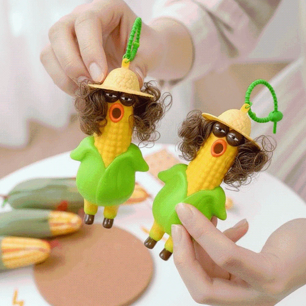 Sensory PVC Screaming Chicken Flexible Shrill Corn Key Chain Portable Hilarious Fidget Key Ring Backpack