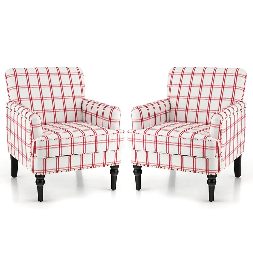 Costway Set of 2 Modern Accent Chair Upholstered Sofa Chair w/ Rubber Wood Legs Red