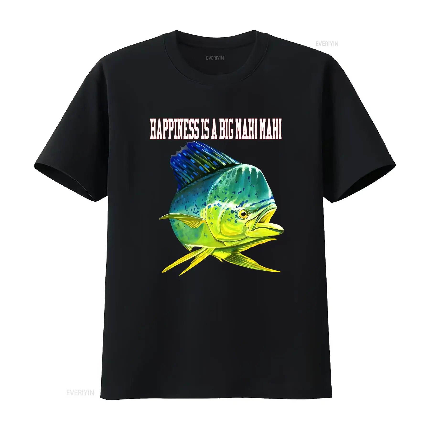 Happiness Is A Big Mahi Fishing Fanatic T Shirt  vintage Washed Soft Top For Everyday Wear Unisex Comfortable Stretched Stylish
