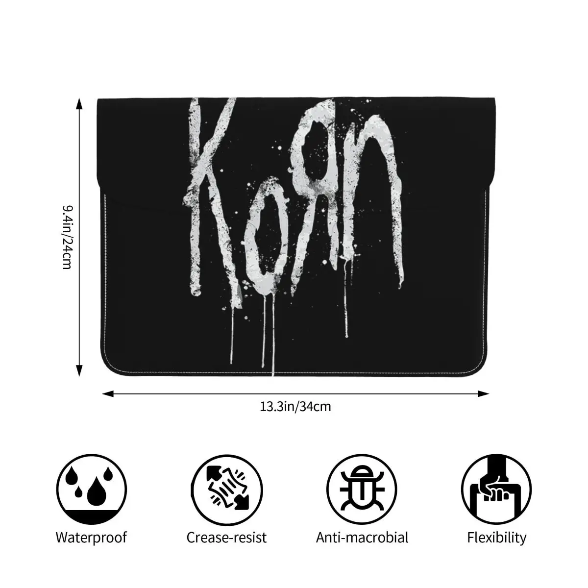Korn Band Rock Metal Music PU Leather Horizontal Laptop Sleeve Shockproof Soft Lining Notebook Case 13 Inch