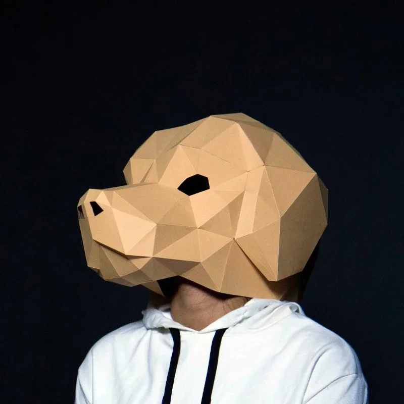 Labrador Nakrycie głowy psa Maska do noszenia Model papierowy Zwierzę Cosplay Papercraft 3D DIY Origami Nakrycie głowy Bal maskowy Impreza Dziewczyny