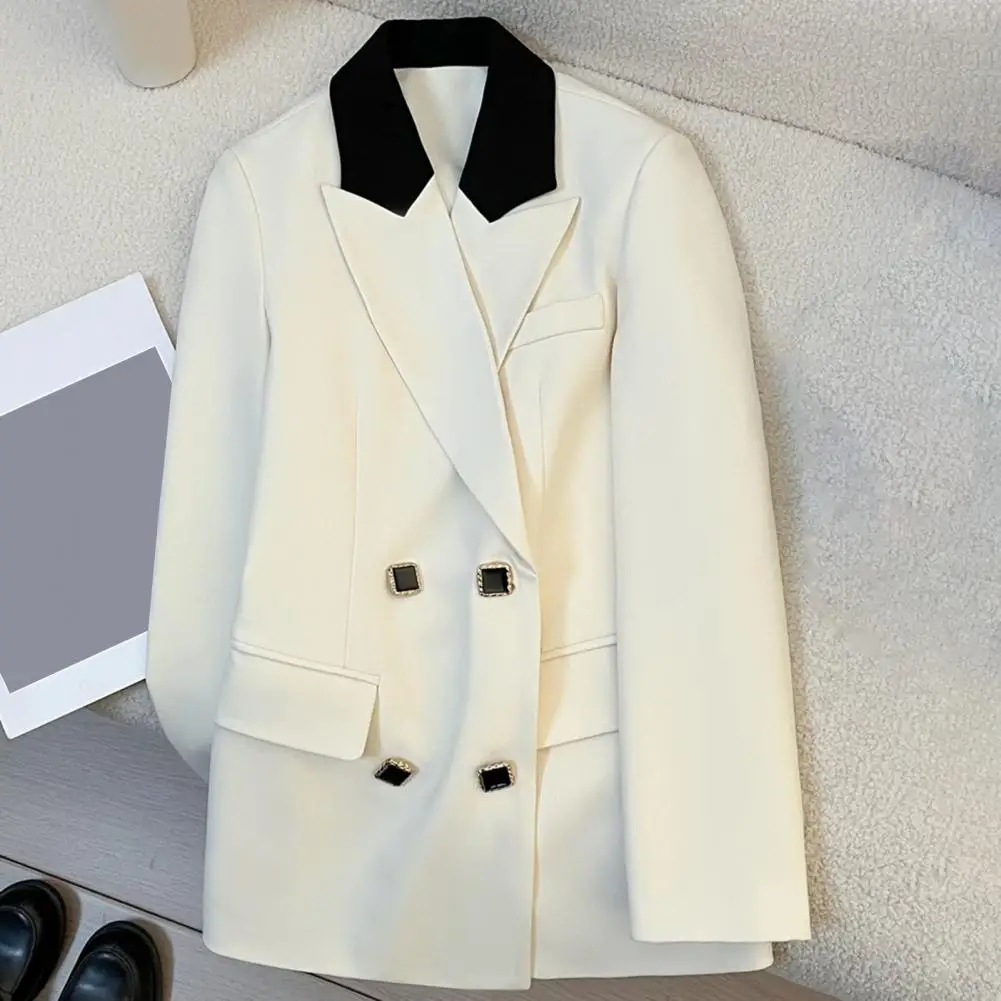 

Women's Suit Coat Korean Fashion High Quality Double-breasted Office Ladies Blazers Jacket Elegant Chic Contrast Color Blazer