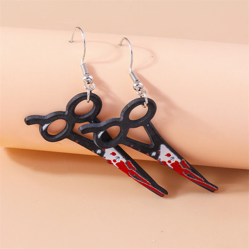 Punk Halloween Bloody Knife Drop Earrings Scissors Saw Dangle Hooks Earrings for Women Girls Night Party Jewelry Gifts