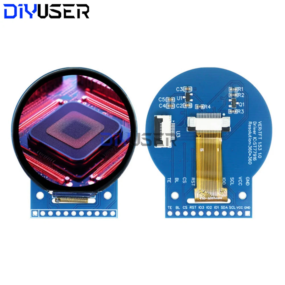 DIYUSER 1.53 Inch Round TFT LCD Display 360x360 ST77916 QSPI Interface Color Screen for Smart Watch DIY