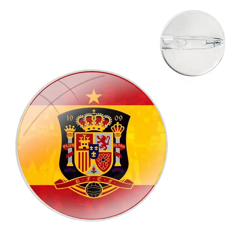 Spain national flags Glass Dome Brooches Shirt Lapel Bag Cute Badge Pins For Clothes Hat Accessories