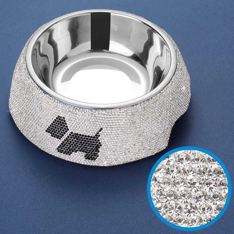 Luxury Rhinestone Non-slip Dog Bowls Feeder Bowls Drinkers Stainless Steel Pet Feeders Pets Dogs Accessories Cat Supplies