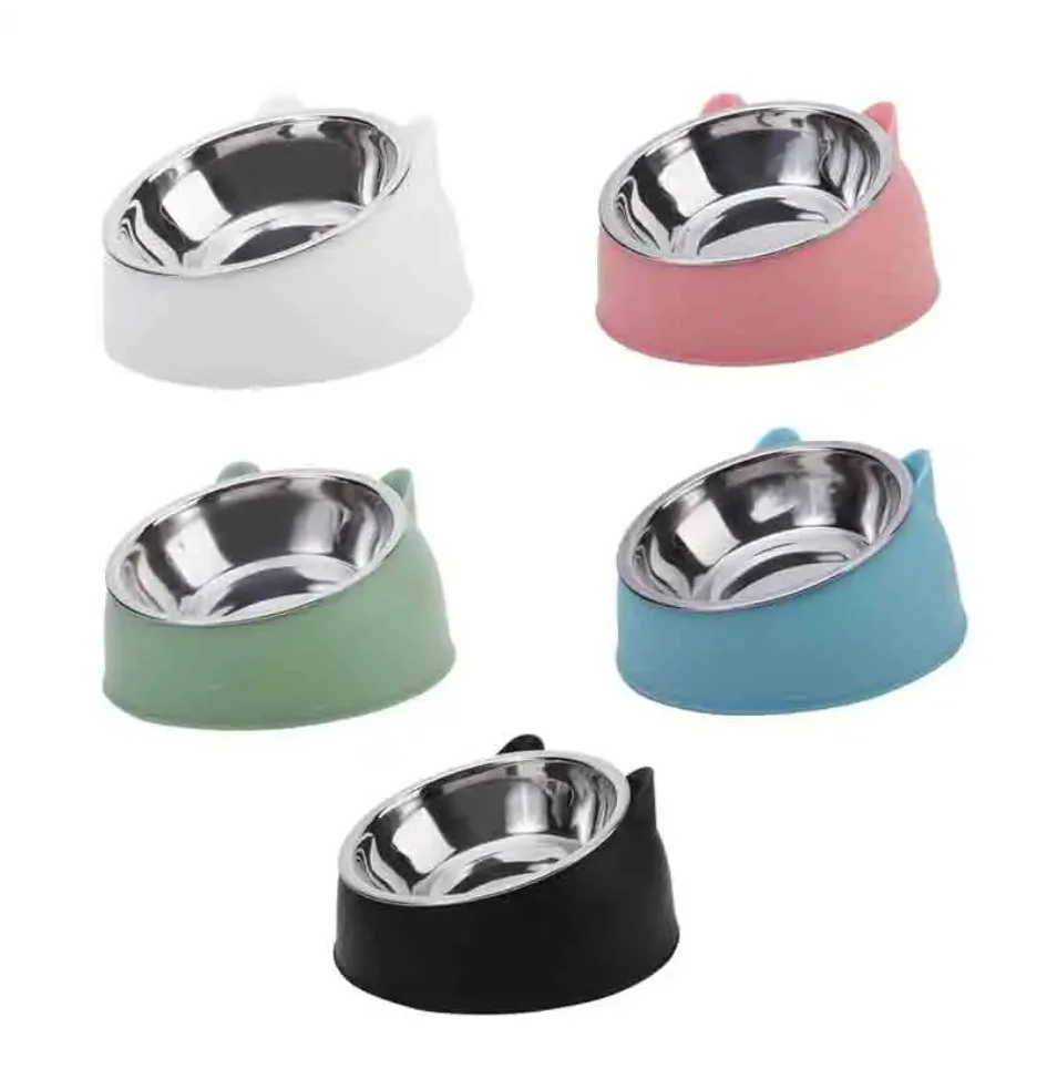 

100ML Cat Dog Bowl 15 Degrees Raised Non Slip Puppy Base Cat Food Drinking Water Feeder Tilt Safeguard Neck Pet Bowl Accessories