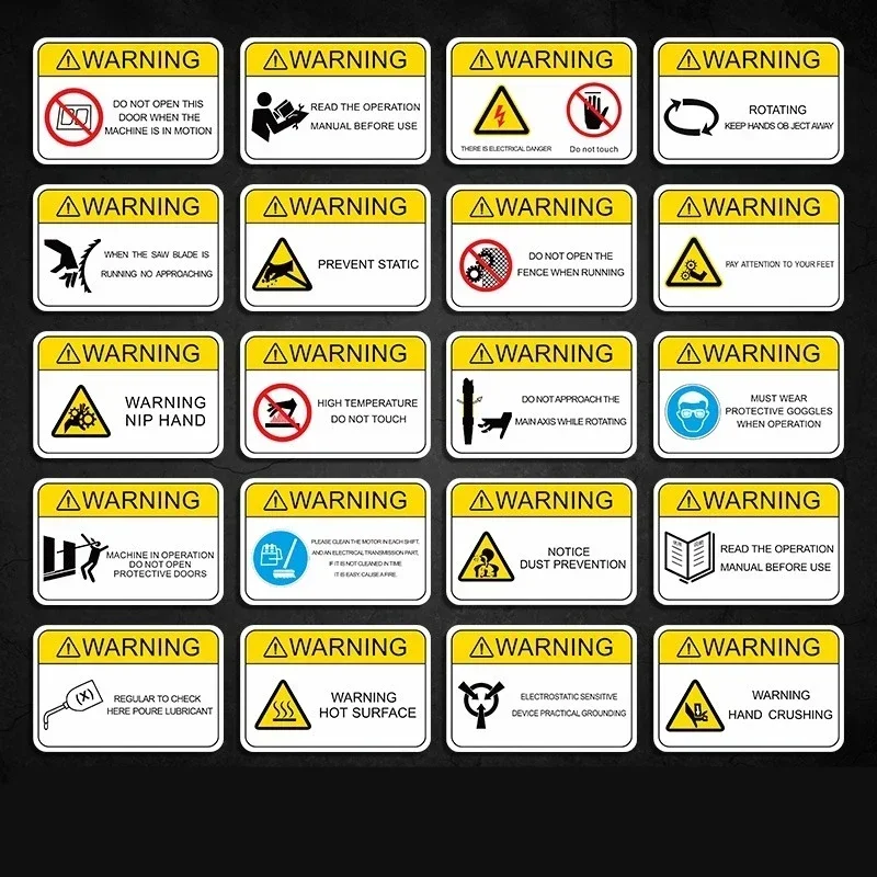 MIND YOUR HEAD English Warning Label Square White Waterproof PVC Autohesion Paper Mechanical Equipment Safety Label Stickers