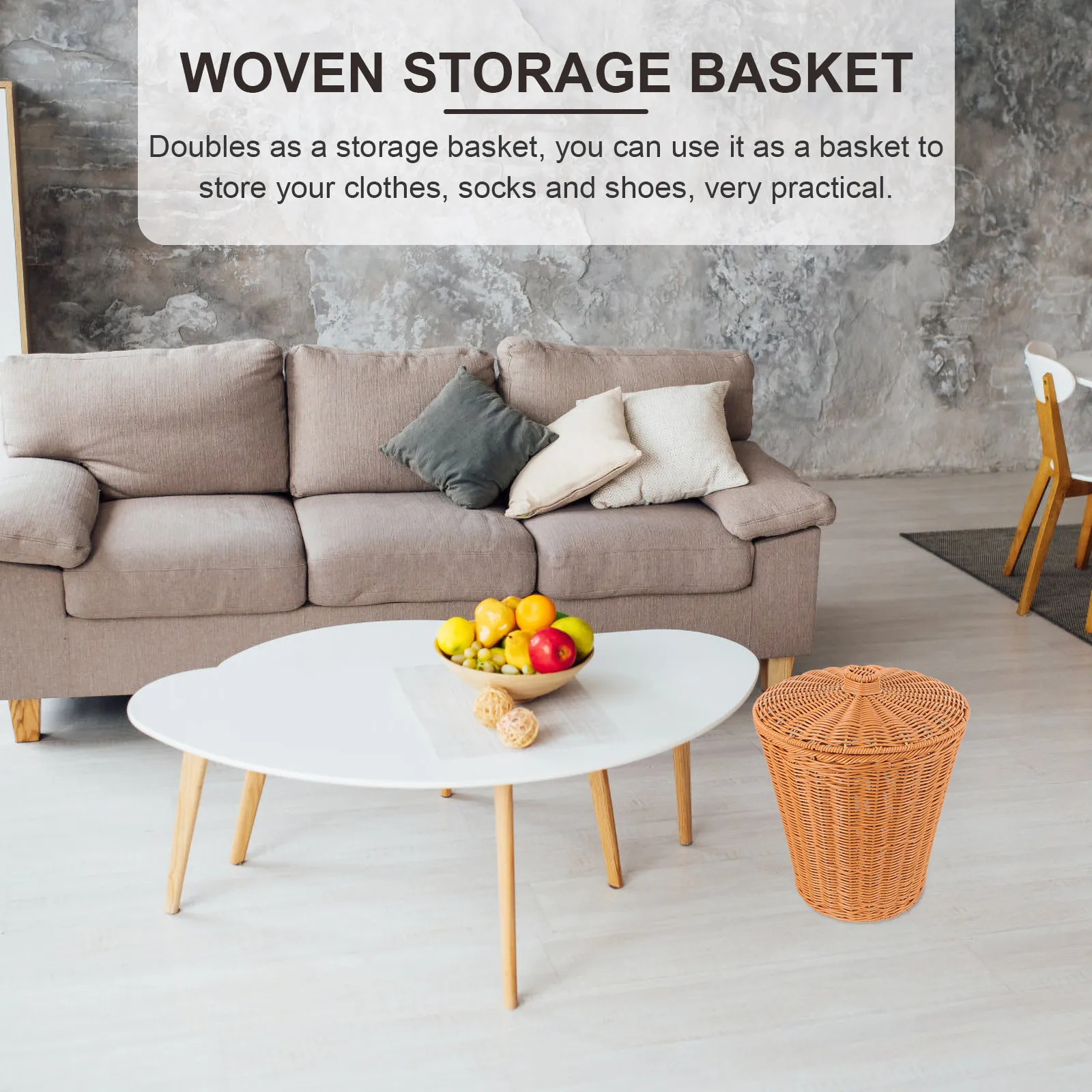 

Тканая корзина для хранения с крышкой, прочный многоцелевой бытовой органайзер для одежды, носков, обуви, мусорный бак для спальни