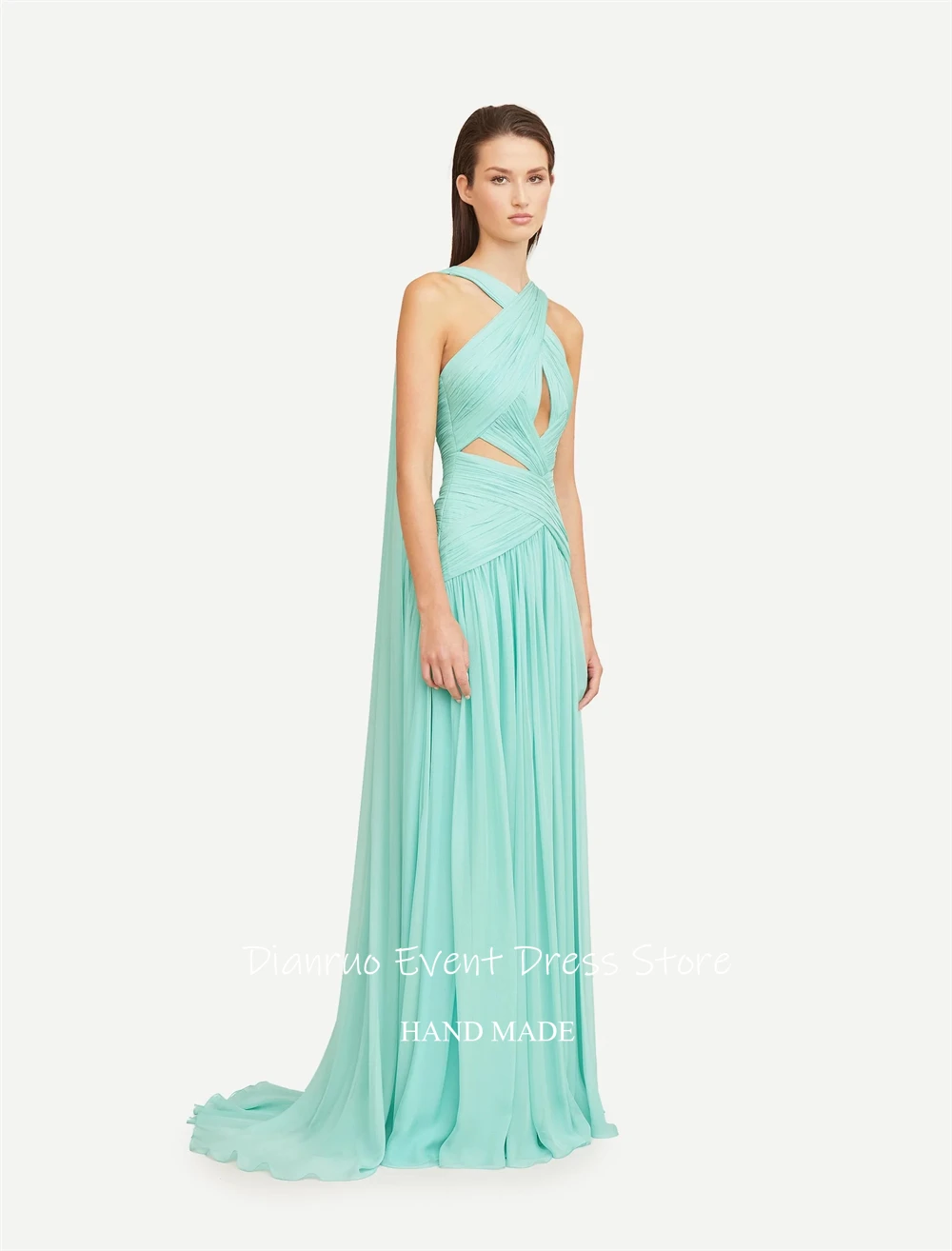 فساتين سهرة Dianruo متقاطعة برقبة رسن على شكل حرف A مقصوصة من Vestidos De Festa بسحاب خلفي شيفون فيستدوس دي غالا مخصصة