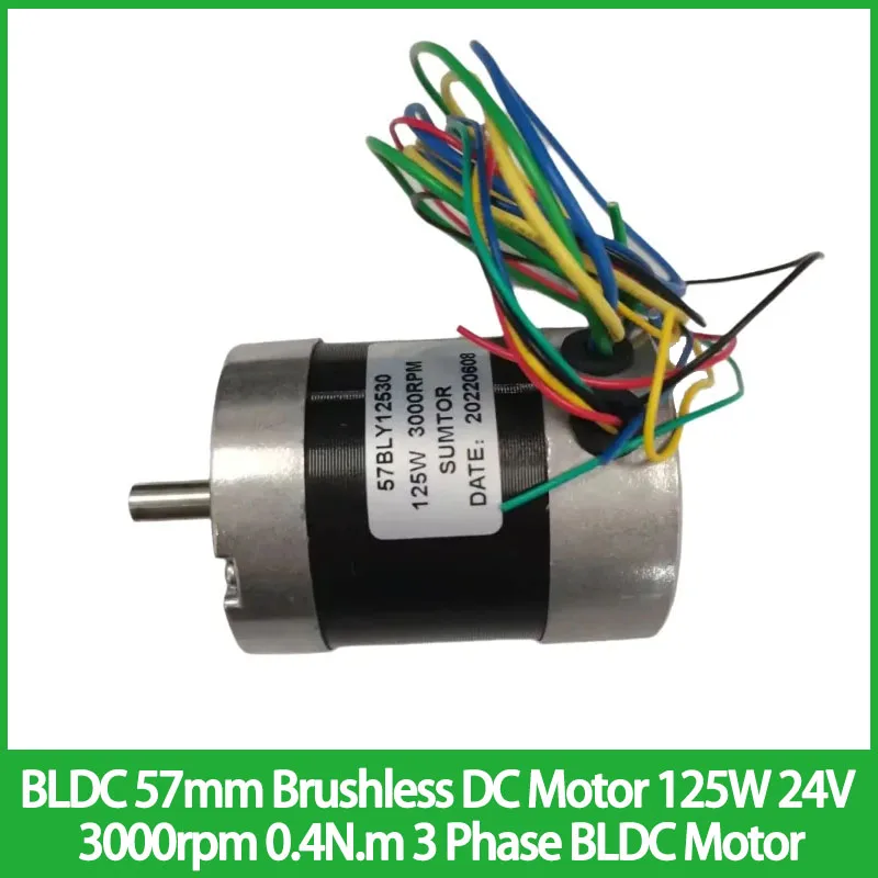 

BLDC 57 мм Бесщеточный 3-фазный двигатель постоянного тока 125 Вт, 24 В, 3000 об/мин, 0,4 Нм, двигатель BLDC