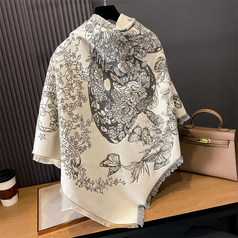 Shawl Women's Outdoor Outfit New Winter Scarf Large Square Double-sided Warm Air Conditioning Travel Printing Autumn Neckerchief