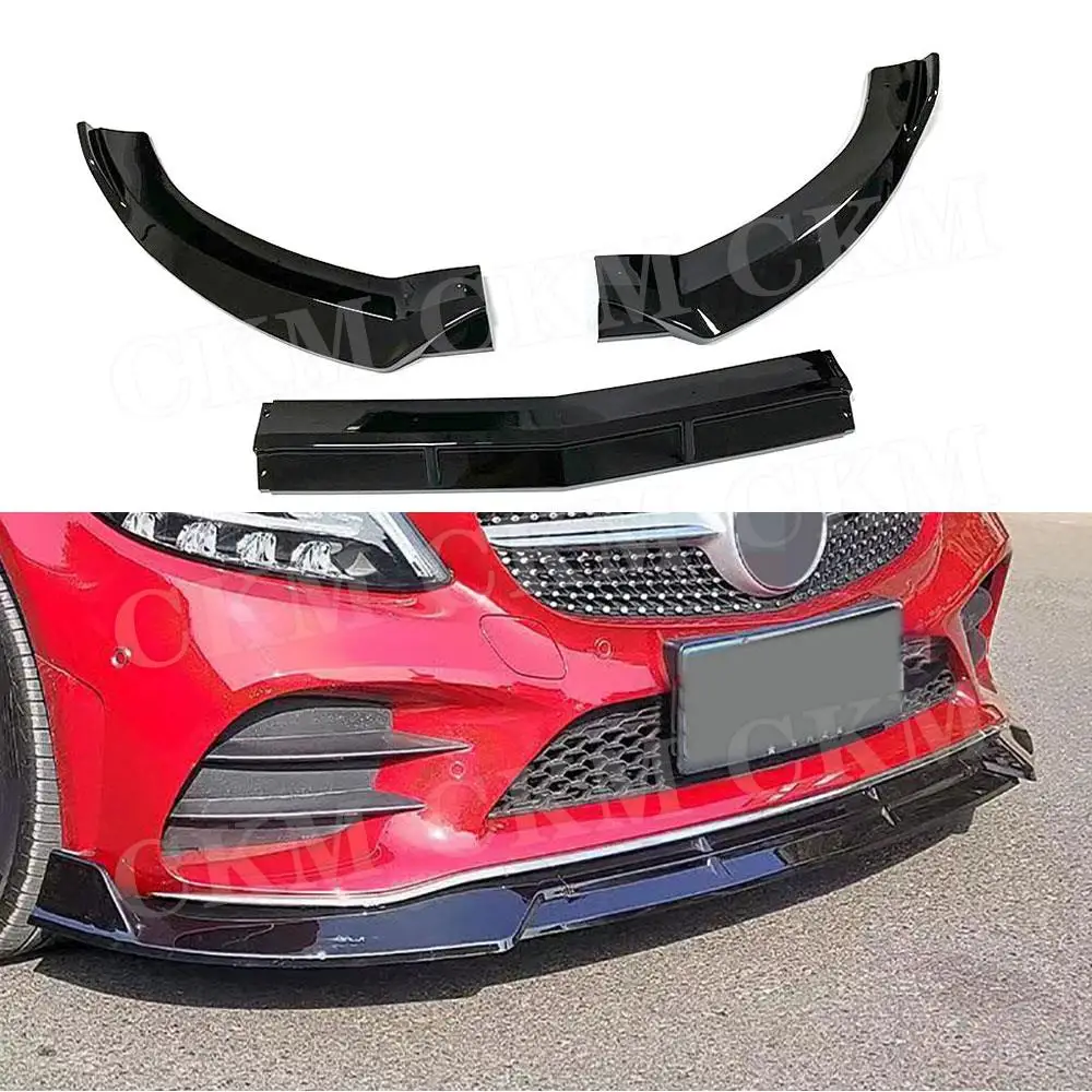 

3PCS ABS Piano Black Car Front Bumper Lip Spoiler Chin Splitters For Mercedes Benz W205 C205 C200 C300 C43 AMG 2014-2019