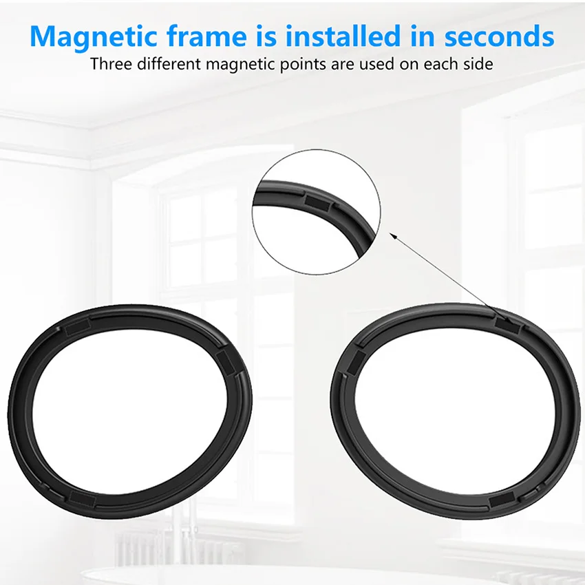 Meta Quest3S 용 블랙 마그네틱 아연 합금 안경 프레임, 3 포인트 마그네틱 부착 VR 액세서리