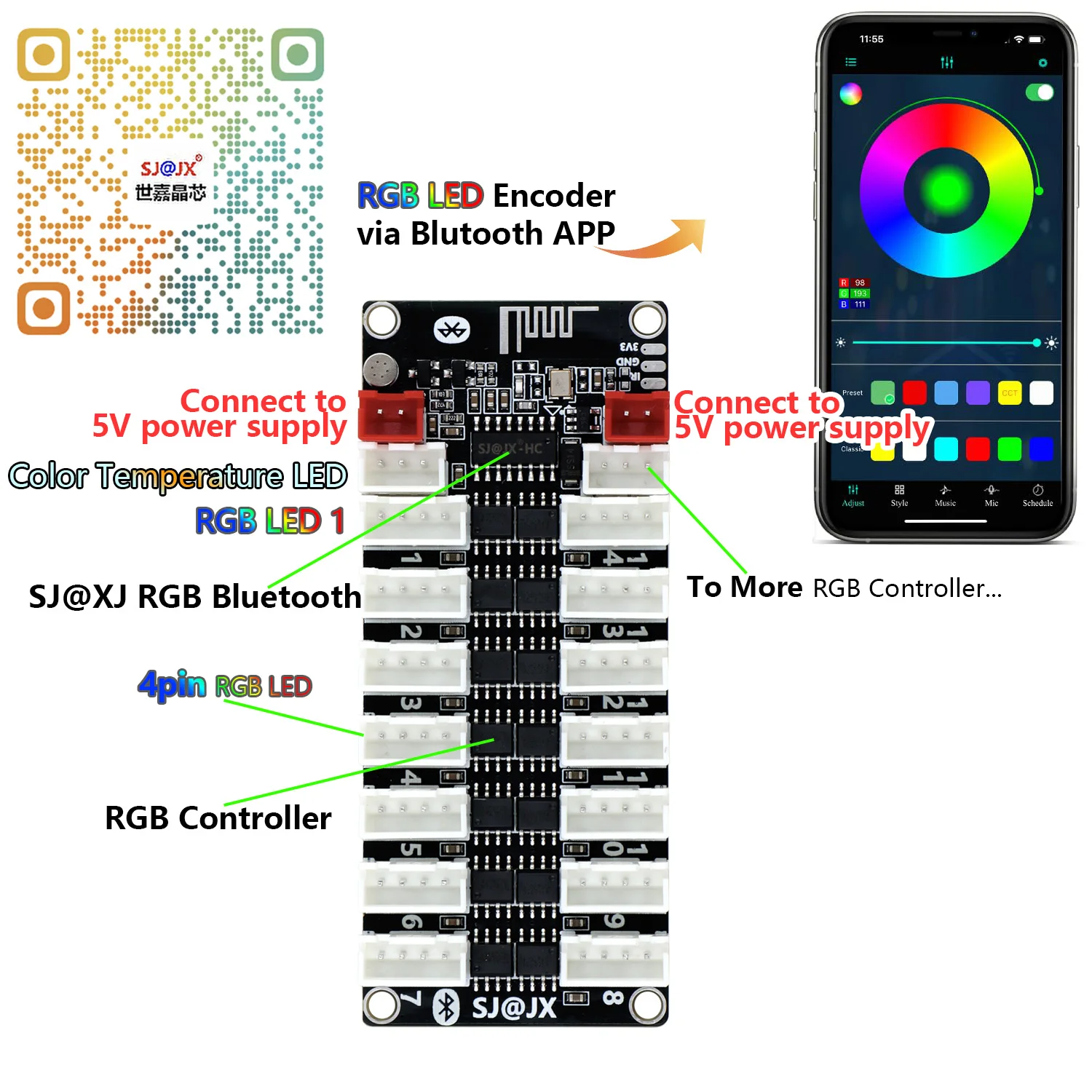 SJ@JX Arcade Game RGB LED Controller Encoder Bluetooth RGB Control APP