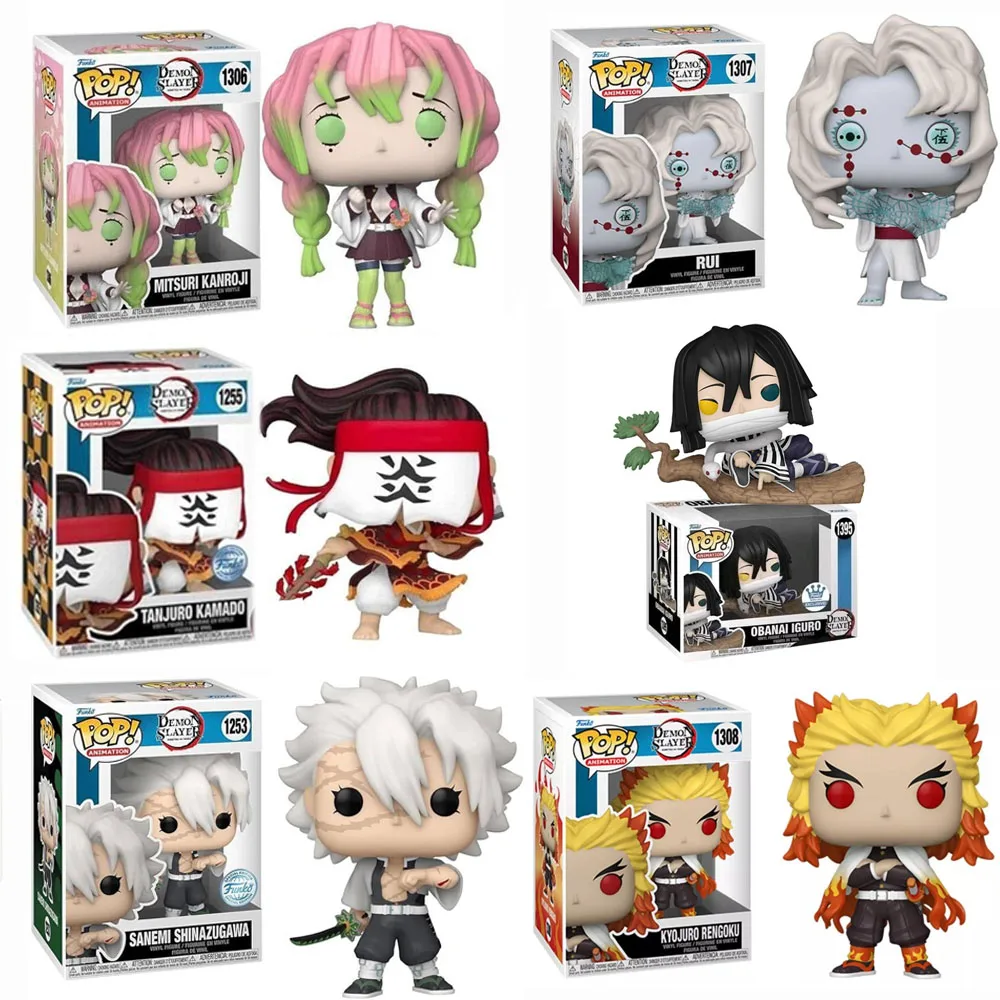 Funko Pop Tanjuro Kamado Mitsuri Kanroji 1306 Rui 1307 Sanemi Shinazugawa 1253 Demon Slayer Vinyl Action Figures Toys Gifts