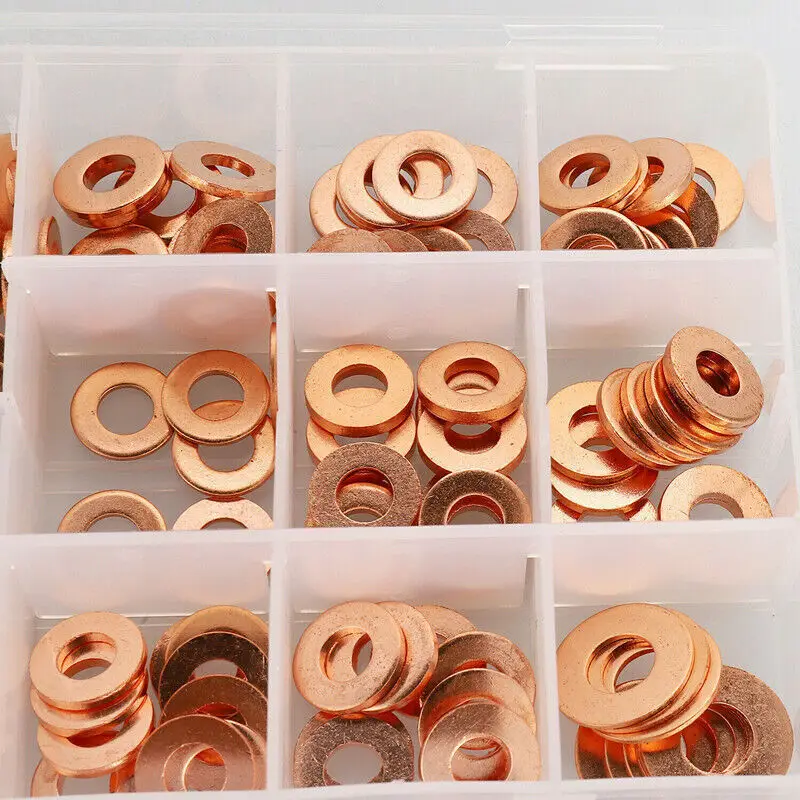 200pcs Copper Diesel Injector Ports Washers Fuel Set Seal Rings Assortment Set O-Ring Seal M5-M14 Wear-Resistant Auto Parts