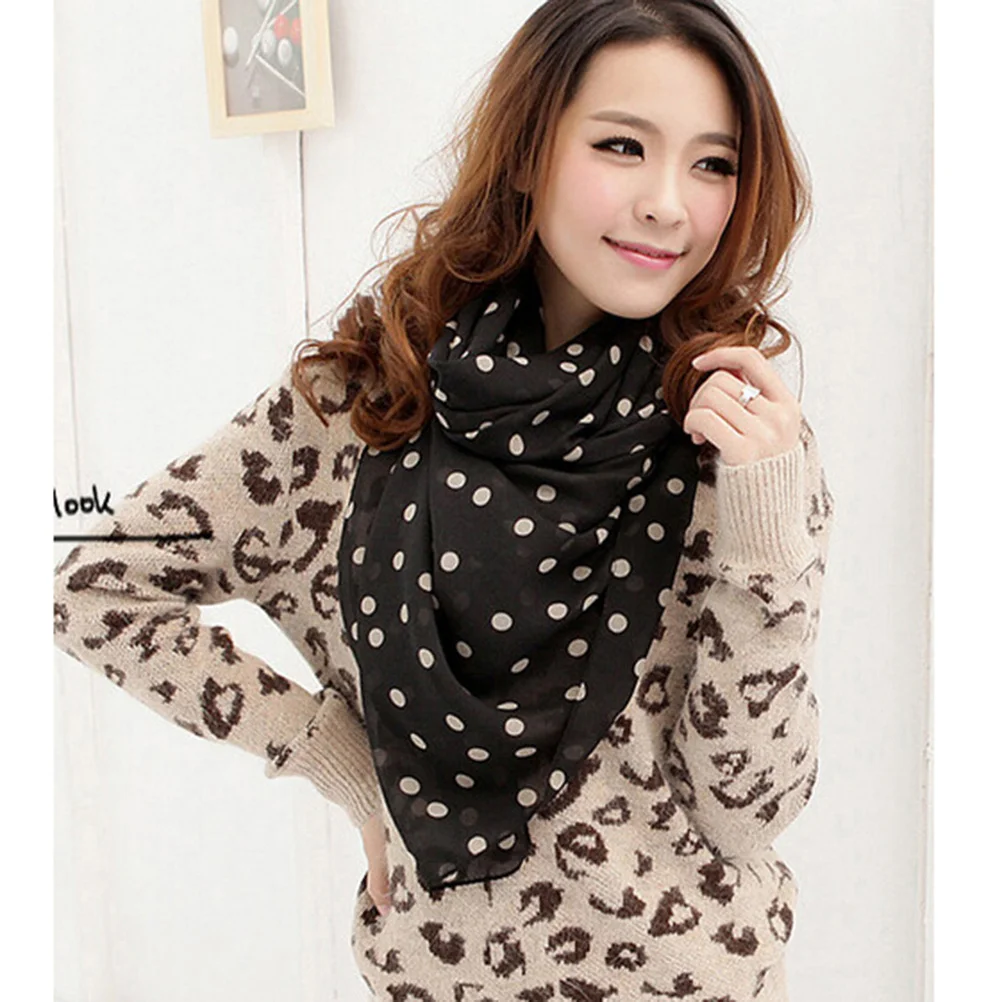 

Polka Dots Chiffon Sunscreen Scarf Shawl Wrap Black Beige 150x48cm Lightweight Breathable Summer Sun Block Shawl for Women