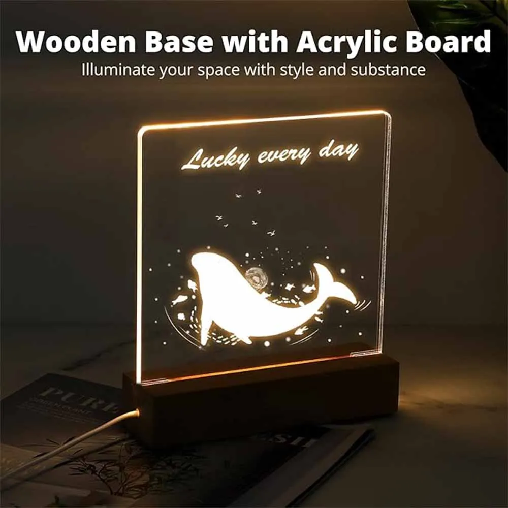 Base Led de madera de 4,5mm alimentada por USB, luces que cambian de 3 colores para lámparas de noche de plexiglás acrílico, regalos de vacaciones para niños