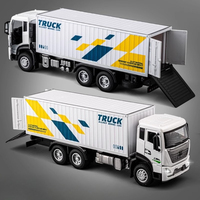 1:32 Scale Container Truck Fire Trucks Model Car Toy Pull Back Music Light Metal Diecast Doors Opened Vehicles Toys for Kid Gift