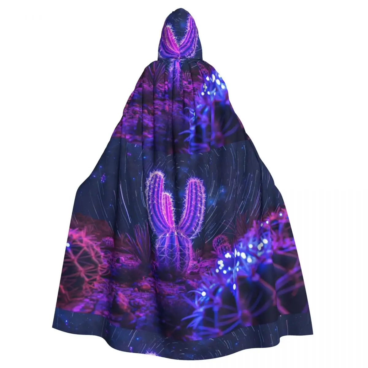 3D Vibrant Neon Cactus Hooded Cloak Polyester Unisex Witch Cape Costume Accessory