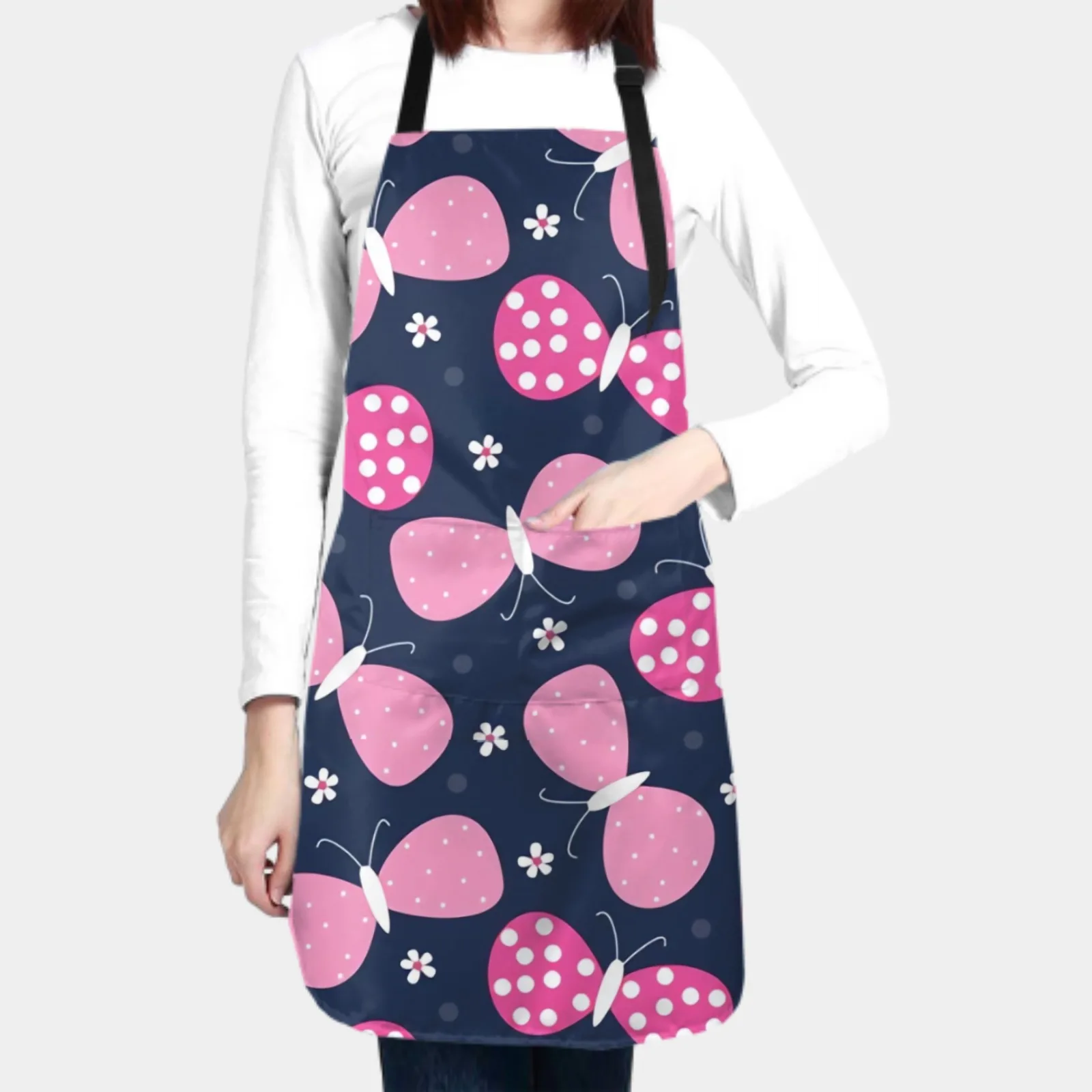 Cartoon Waterproof Apron with 2 Pockets Kitchen Chef Apron Colorful Apron for Hair Brushing Cooking Baking Painting Gardening