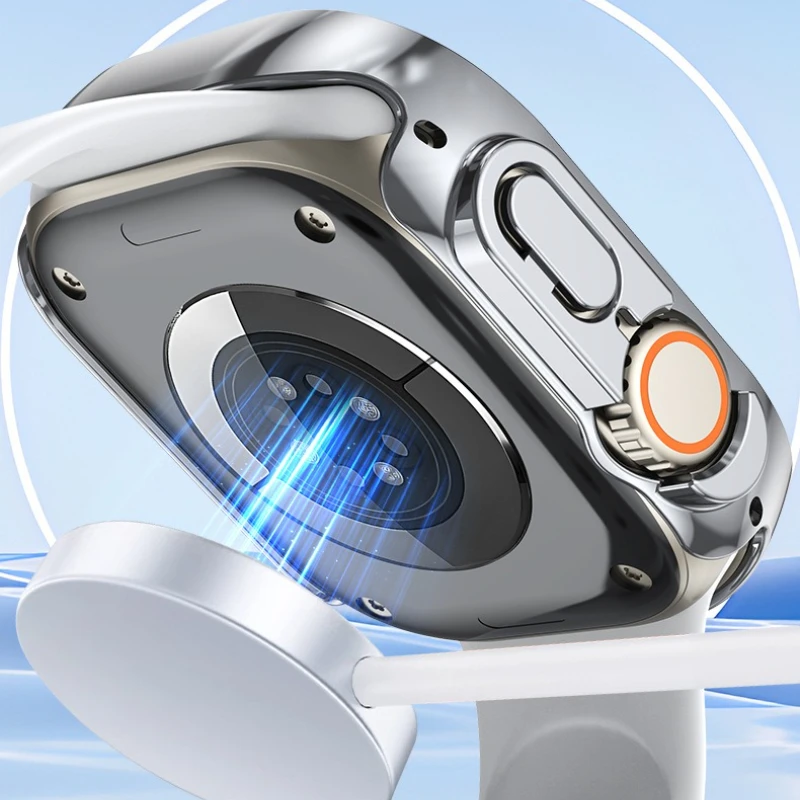 لساعة أبل S10/S11 حافظة غير لامعة بحافة مستقيمة مطلية بالكهرباء مقاومة للماء الكل في واحد مع سلسلة حماية شاشة مدمجة