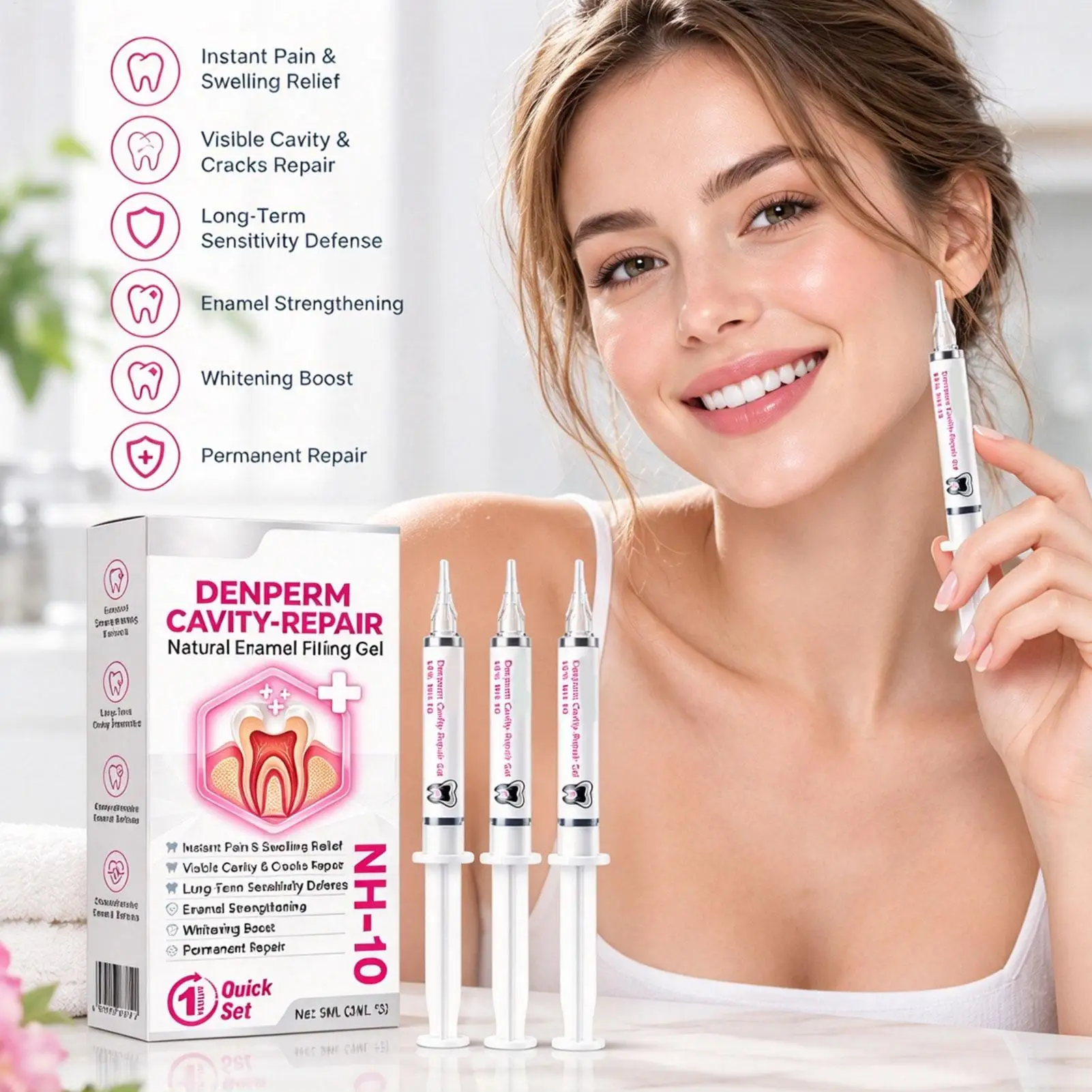 Cracked Teeth Repair 3 Tubes Natural Plant Scent Cavity Care Tooth Repair for Men Women Elderly Teen Family Friend Dad Mom