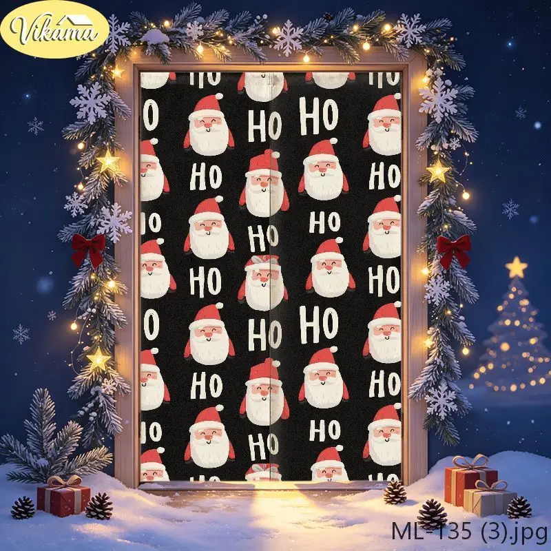 VIKAMA Christmas Door Curtain Black Santa Claus Funny Face HO HO HO Door Hanging Kitchen Bedroom Home Holiday Xmas Decor