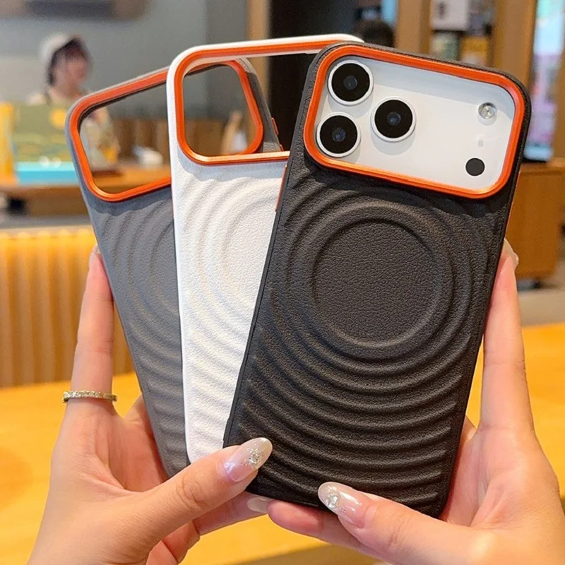 

Solid Color Ripple Pattern Phone Case for iPhone 15 16 17 Pro Max with Support Wireless Charging