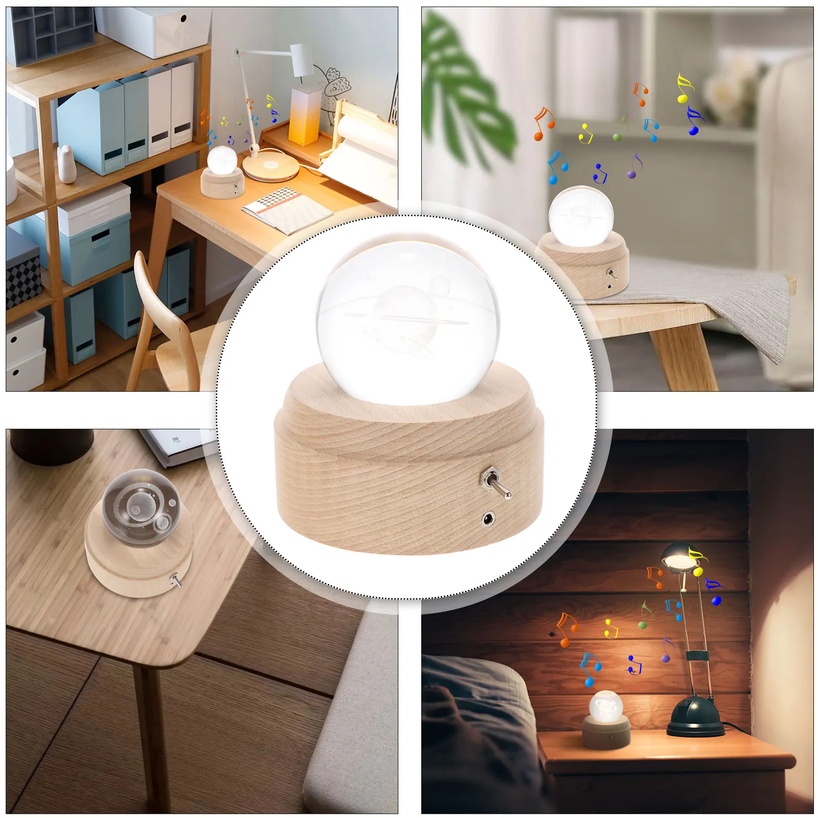 

Creative 3D Music Lamp Solid Wood Base Led Night Light Rocker Switch Rotate Send Music Christmas Gift