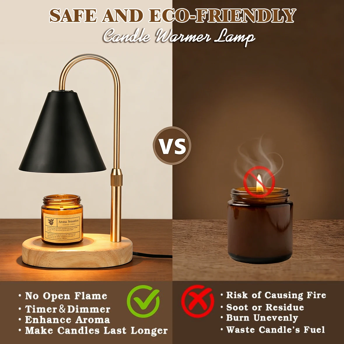 Candle Warmer Lamp with Timer Dimmable Black Adjustable Wax Melter Warmer Home Decor for Birthday House Warming Gifts Halloween