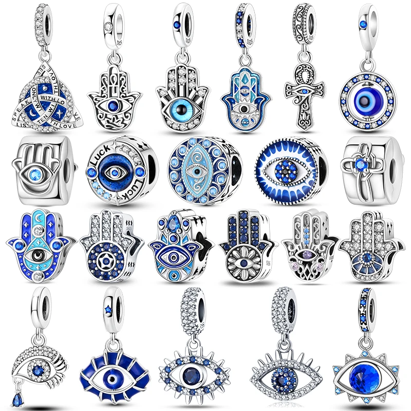 

925 Sterling Silver Demon's Eye Palm Charms Bead CZ Zircon Fatima's Hand Dangle Fit Original Bracelet DIY Women Jewelry Gift