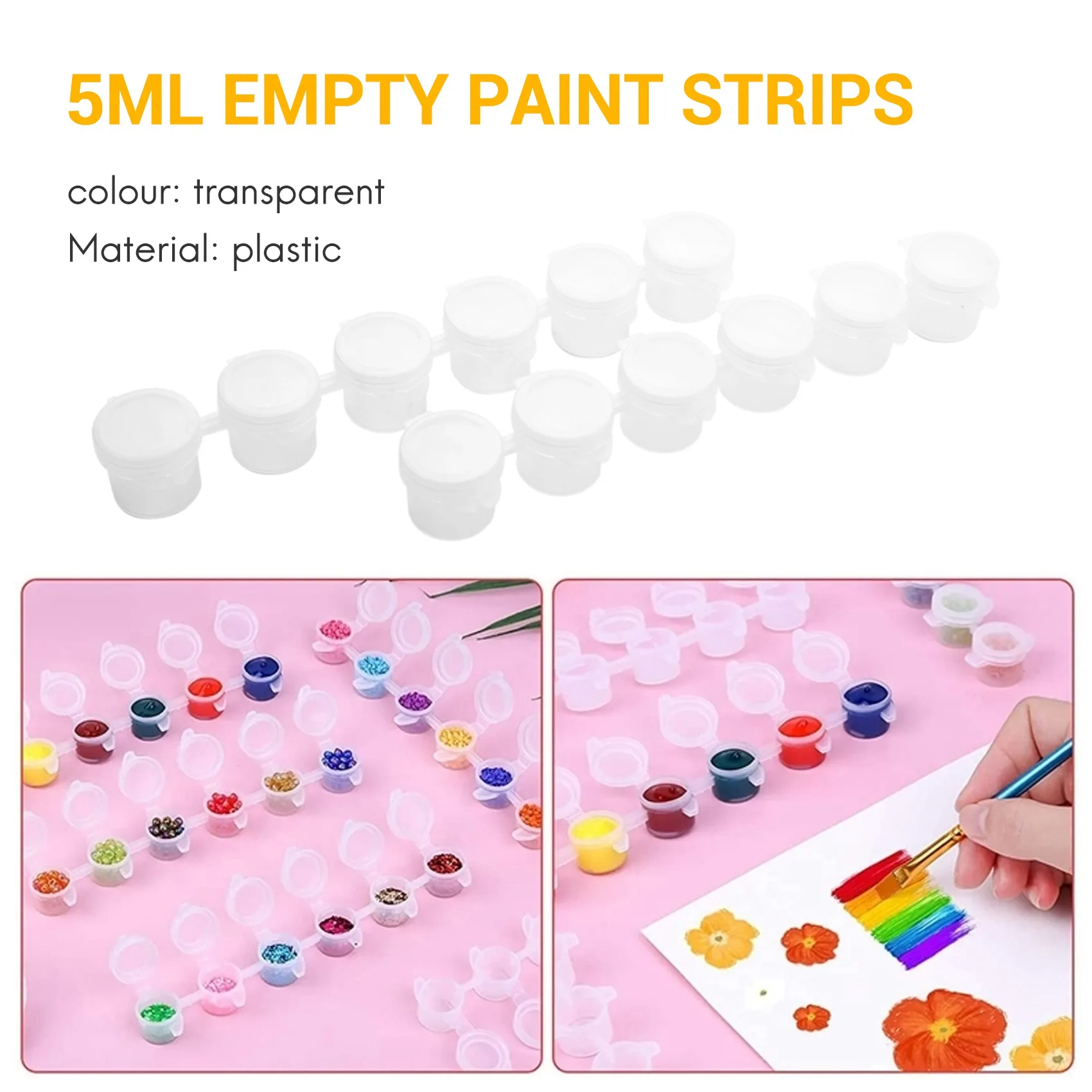 New!20 Strips 120 Pots 5Ml 6 Cups Mini Empty Paint Pot Pod Strips Paint Strips Arts And Crafts Plastic Storage Containers