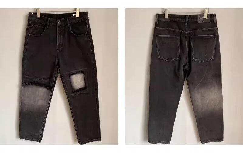 Trashy Y2K 2000S Streetwear Patchwork Slim Gestapelt Jeans Hosen Männer Für 90S Vintage Kleidung Schwarz Grau Harem Luxus lange Hosen – Detail 11