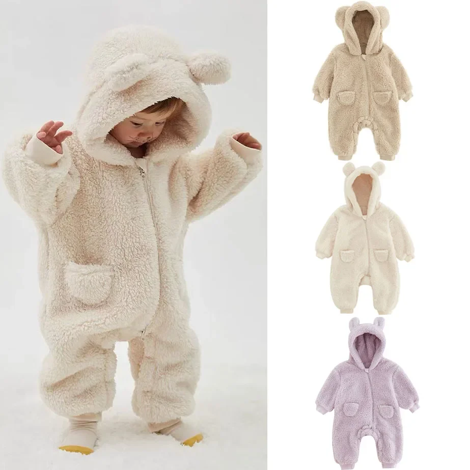 

Newborn Baby Rompers Spring Autumn Warm Fleece Baby Overall Baby Outwear Jumpsuits