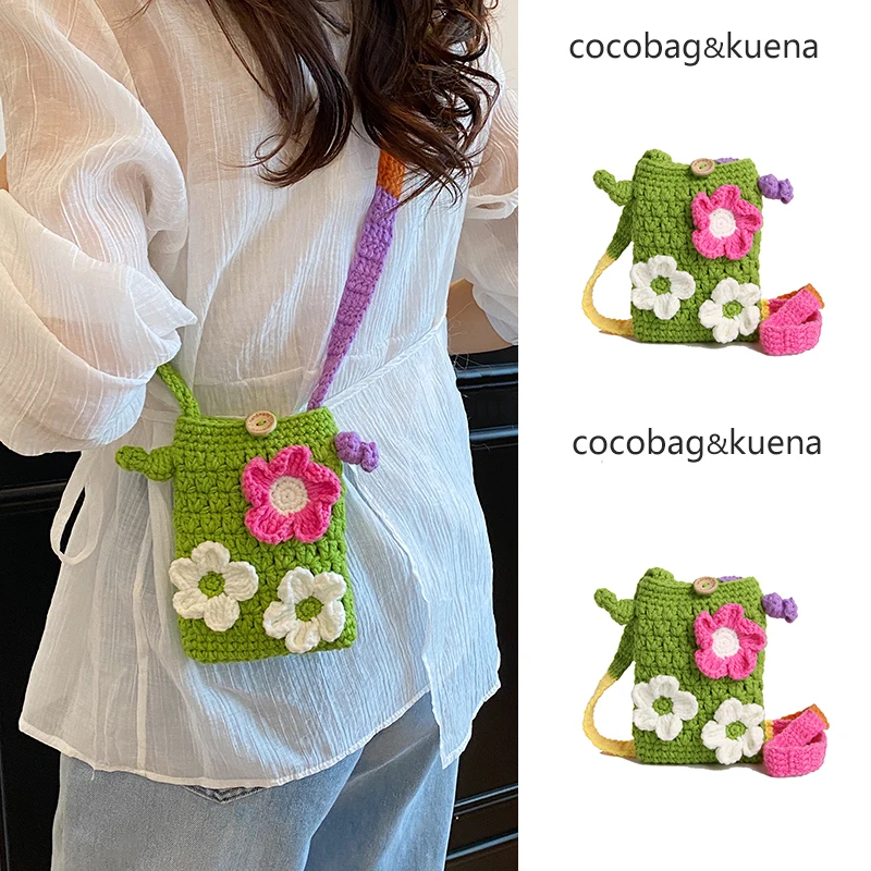 

Летняя вязаная крючком женская сумка-кроссбоди для телефона, ручная работа, модная маленькая тканевая сумка-ведро