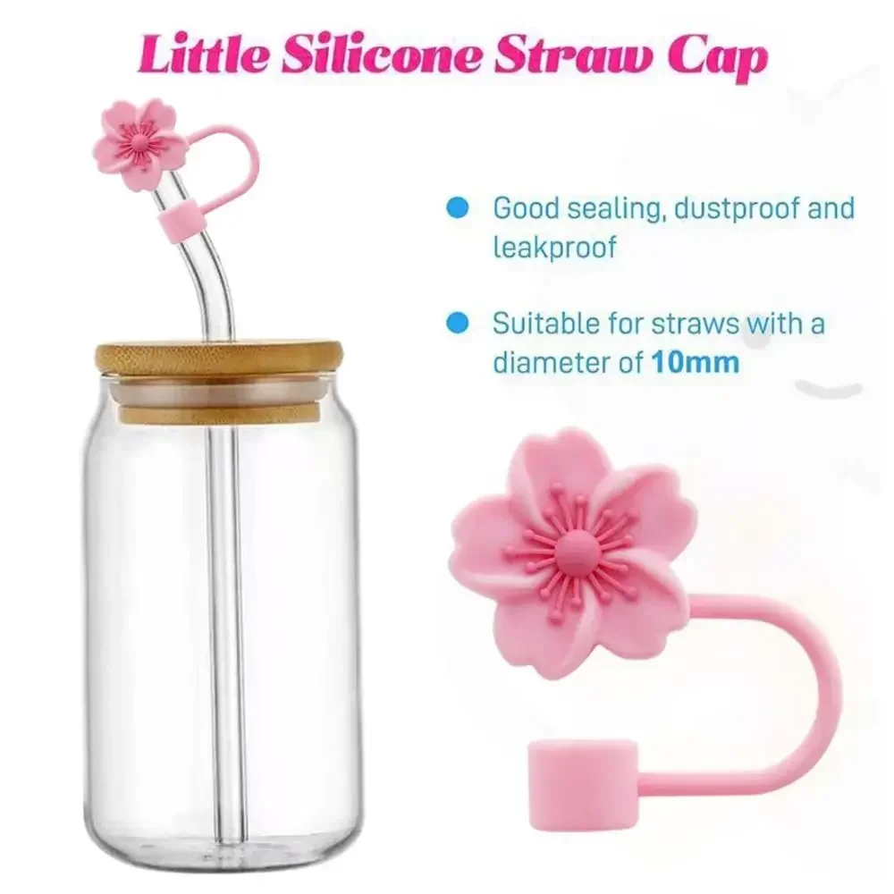 Begonia Flower Straws Cover Cap 10mm 0.4in Silicone Straw Tips Lids Reusable Dust-Proof Straw Topper for Stanley Cup Party Decor