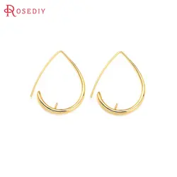 4PCS 25x36MM 30x53MM 24K Gold Color Brass with Half Hole Pin Drop Shape Earring Hooks High Quality Jewelry Accessories
